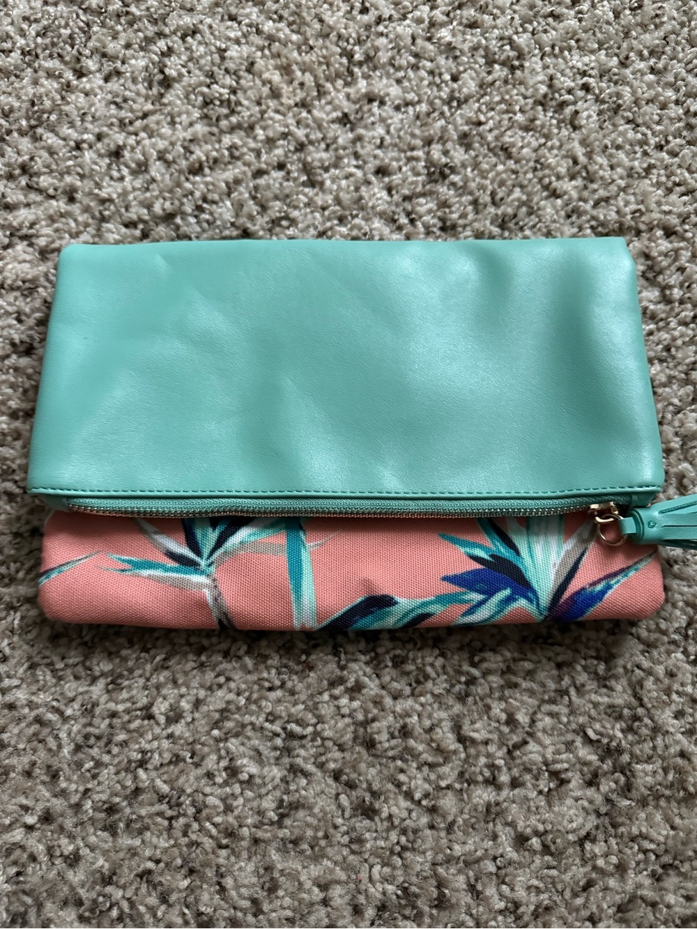 Fold-Over Mint and Coral Floral Clutch
